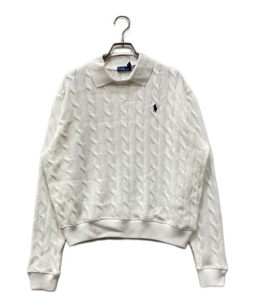 POLO RALPH LAUREN（ポロ・ラルフローレン）POLO RALPH LAUREN (ポロ・ラルフローレン) 襟付コットンケーブルニット ホワイト サイズ:Sの古着・服飾アイテム