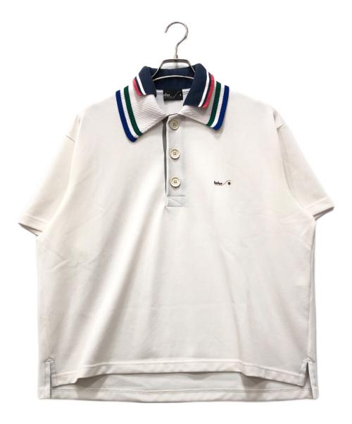 KOLOR（カラー）KOLOR (カラー) ロゴ鹿の子ポロシャツ ホワイト×ネイビー サイズ:1の古着・服飾アイテム