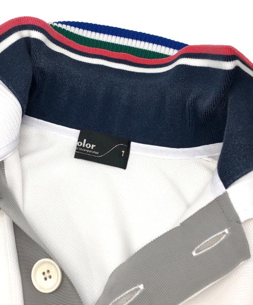 KOLOR（カラー）KOLOR (カラー) ロゴ鹿の子ポロシャツ ホワイト×ネイビー サイズ:1の古着・服飾アイテム