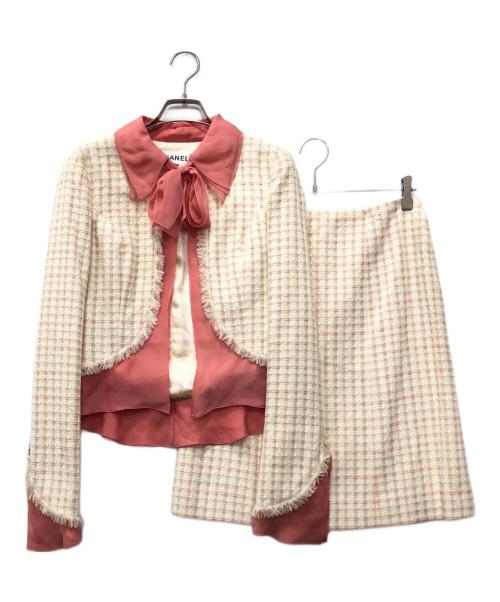 CHANEL（シャネル）CHANEL (シャネル) シルクパイピングツイードセットアップ アイボリー×ピンク サイズ:36の古着・服飾アイテム