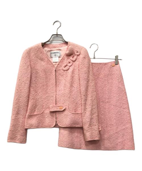 CHANEL（シャネル）CHANEL (シャネル) COCOマークロゴツイードセットアップ ピンク サイズ:36の古着・服飾アイテム
