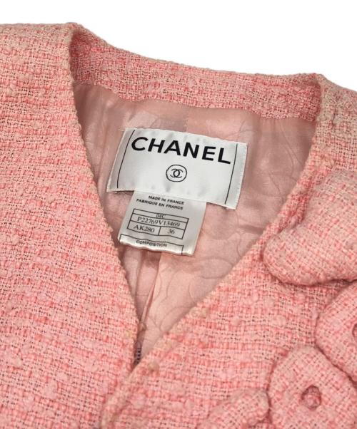 CHANEL（シャネル）CHANEL (シャネル) COCOマークロゴツイードセットアップ ピンク サイズ:36の古着・服飾アイテム