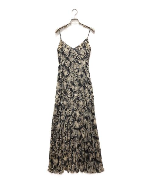 CHANEL（シャネル）CHANEL (シャネル) カメリアシャネルロゴプリントシルクワンピース グレー×ブラック サイズ:36の古着・服飾アイテム