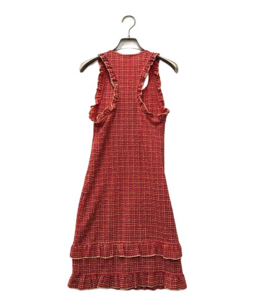 CHANEL（シャネル）CHANEL (シャネル) シアサッカーノースリーブワンピース レッド サイズ:34の古着・服飾アイテム