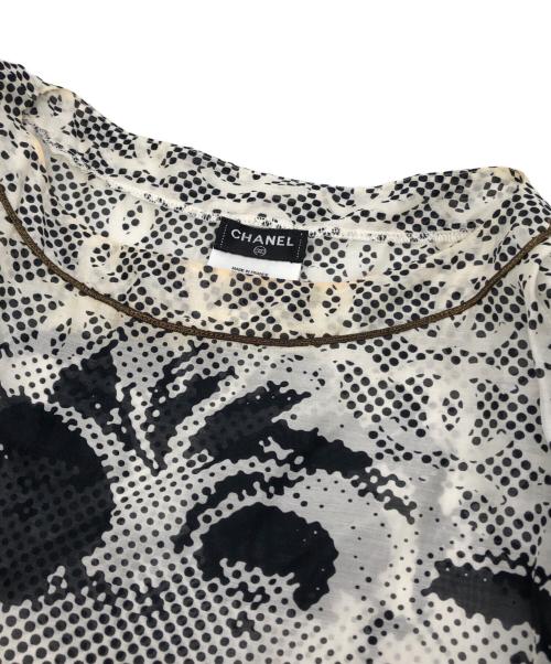 CHANEL（シャネル）CHANEL (シャネル) ライオンプリントシルクブレンドチュニック ホワイト×ブラック サイズ:36の古着・服飾アイテム
