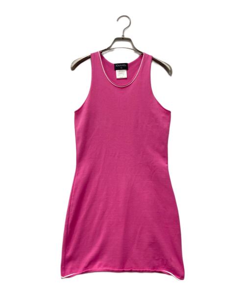 CHANEL（シャネル）CHANEL (シャネル) パイピングノースリーブニットワンピース ピンク サイズ:36の古着・服飾アイテム