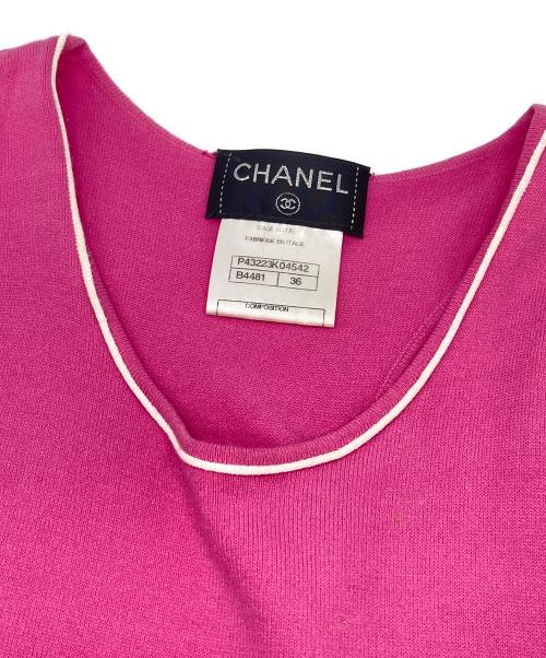 CHANEL（シャネル）CHANEL (シャネル) パイピングノースリーブニットワンピース ピンク サイズ:36の古着・服飾アイテム