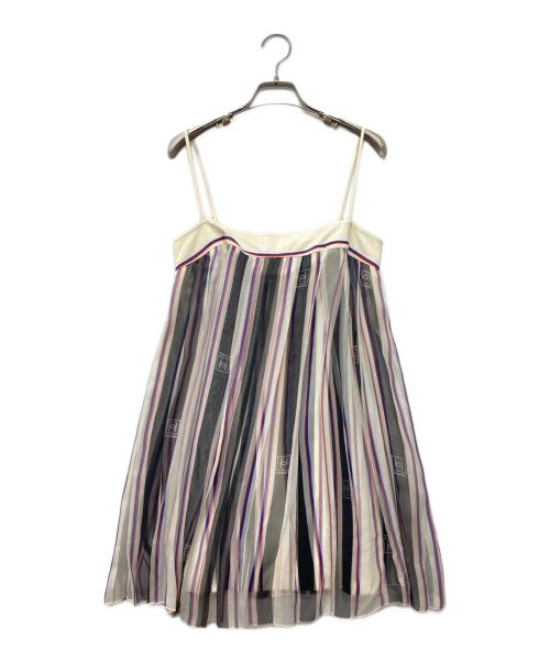CHANEL（シャネル）CHANEL (シャネル) ストライプシルクキャミソールワンピース ホワイト×ブラック サイズ:36の古着・服飾アイテム