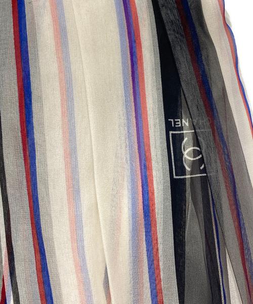 CHANEL（シャネル）CHANEL (シャネル) ストライプシルクキャミソールワンピース ホワイト×ブラック サイズ:36の古着・服飾アイテム