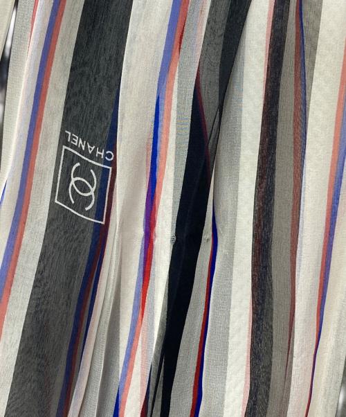 CHANEL（シャネル）CHANEL (シャネル) ストライプシルクキャミソールワンピース ホワイト×ブラック サイズ:36の古着・服飾アイテム