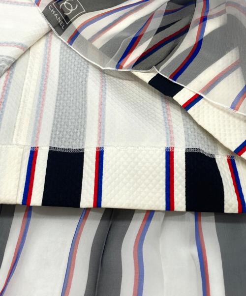 CHANEL（シャネル）CHANEL (シャネル) ストライプシルクキャミソールワンピース ホワイト×ブラック サイズ:36の古着・服飾アイテム