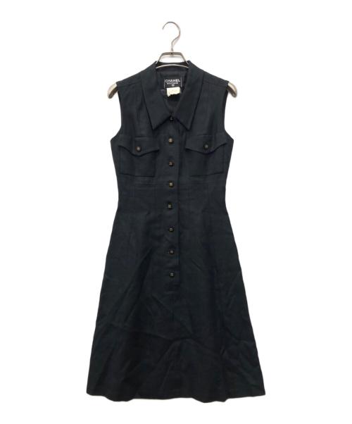 CHANEL（シャネル）CHANEL (シャネル) リネンココマークボタンセットアップ ブラック サイズ:36の古着・服飾アイテム