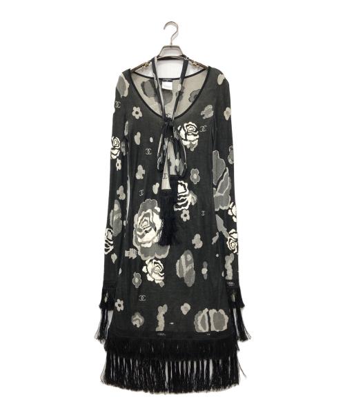 CHANEL（シャネル）CHANEL (シャネル) フラワーフリンジドレス ブラック サイズ:38の古着・服飾アイテム