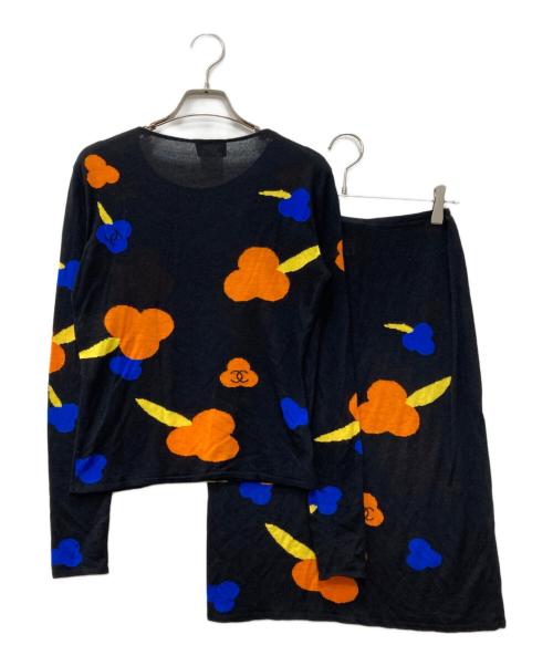 CHANEL（シャネル）CHANEL (シャネル) シルク混クローバー柄ニットセットアップ ブラック サイズ:38の古着・服飾アイテム