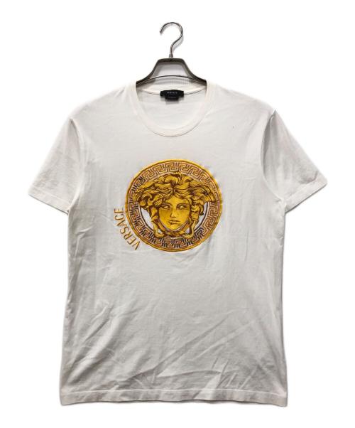 VERSACE（ヴェルサーチェ）VERSACE (ヴェルサーチェ) 刺繍ロゴTシャツ ホワイト サイズ:Mの古着・服飾アイテム