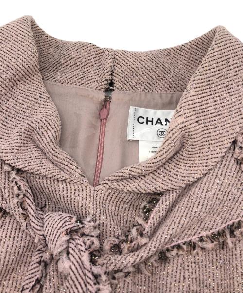 CHANEL（シャネル）CHANEL (シャネル) ラメツイードフレンチスリーブワンピース ピンク サイズ:36の古着・服飾アイテム