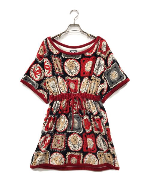CHANEL（シャネル）CHANEL (シャネル) ココマーク総柄パイルワンピース レッド×グレー サイズ:38の古着・服飾アイテム