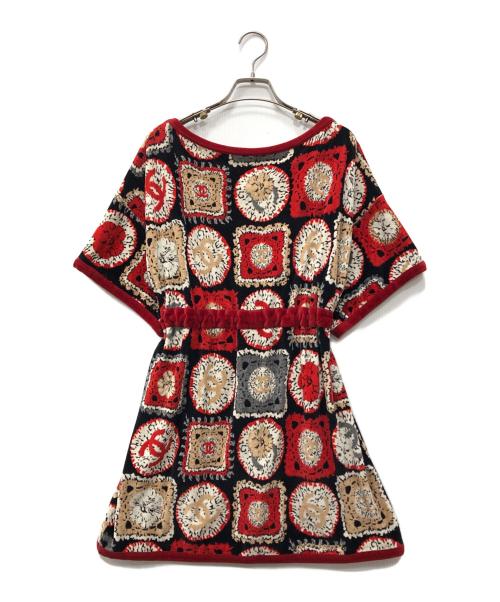 CHANEL（シャネル）CHANEL (シャネル) ココマーク総柄パイルワンピース レッド×グレー サイズ:38の古着・服飾アイテム
