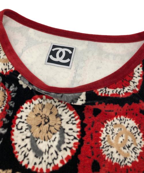 CHANEL（シャネル）CHANEL (シャネル) ココマーク総柄パイルワンピース レッド×グレー サイズ:38の古着・服飾アイテム