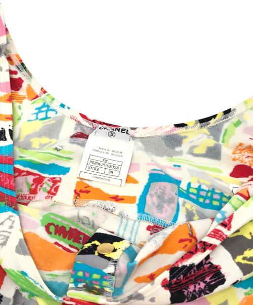 CHANEL（シャネル）CHANEL (シャネル) マイヨ ココマークボタン 総柄ノースリーブワンピース マルチカラー サイズ:38の古着・服飾アイテム