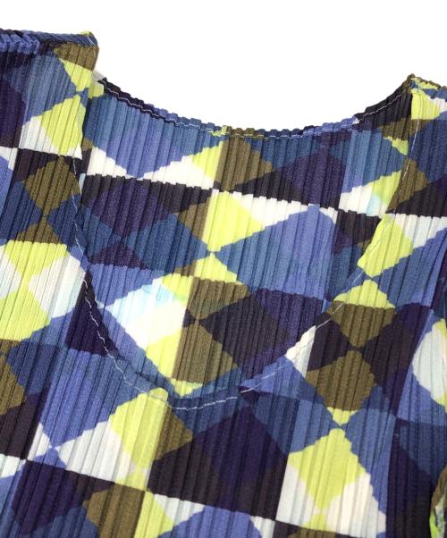 PLEATS PLEASE（プリーツプリーズ）PLEATS PLEASE (プリーツプリーズ) ジオメトリックプリント プリーツノースリーブワンピース グリーン×ブルー サイズ:3の古着・服飾アイテム