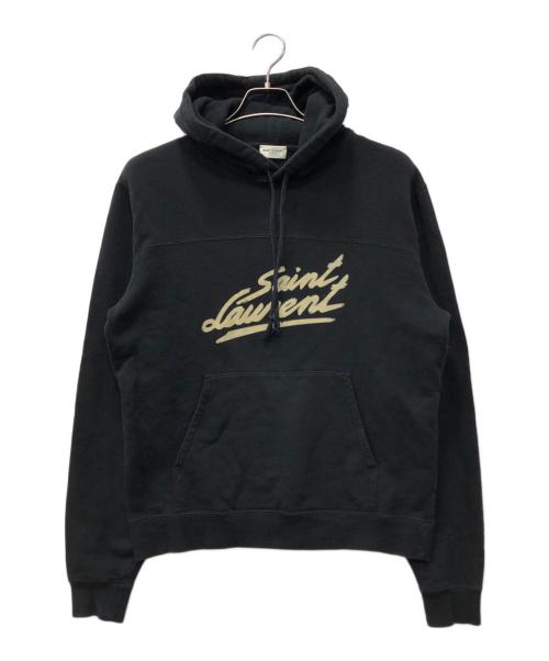 Saint Laurent Paris（サンローランパリ）Saint Laurent Paris (サンローランパリ) ロゴプリントプルオーバーパーカー ブラック サイズ:Lの古着・服飾アイテム