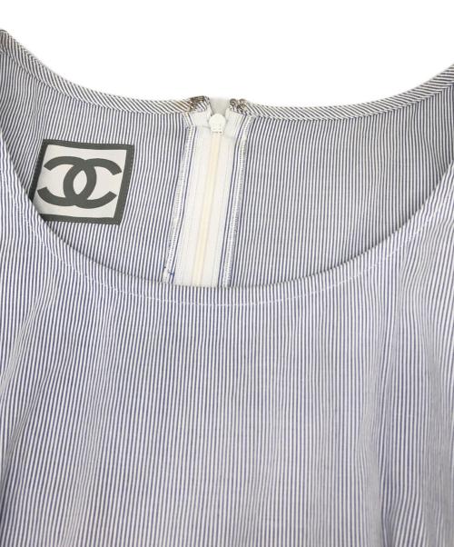CHANEL（シャネル）CHANEL (シャネル) ノースリーブフリルストライプワンピース ブルー サイズ:36の古着・服飾アイテム