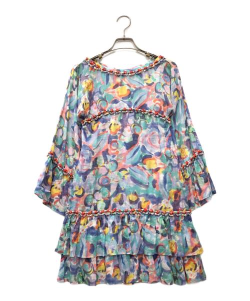 CHANEL（シャネル）CHANEL (シャネル) ココマークボタンプリントブラウス ブルー×ピンク サイズ:34の古着・服飾アイテム