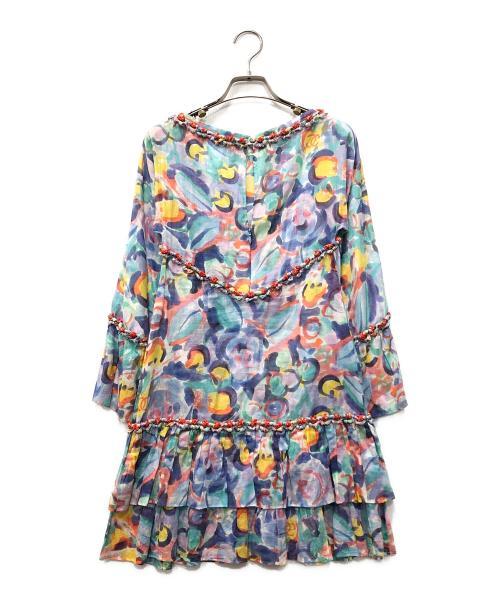 CHANEL（シャネル）CHANEL (シャネル) ココマークボタンプリントブラウス ブルー×ピンク サイズ:34の古着・服飾アイテム