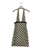 CHANELシャネル）の古着「カメリアプリントホルターネックワンピース」｜ベージュ×ブラック