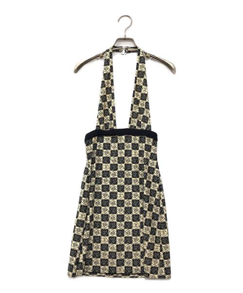 CHANEL（シャネル）CHANEL (シャネル) カメリアプリントホルターネックワンピース ベージュ×ブラック サイズ:36の古着・服飾アイテム