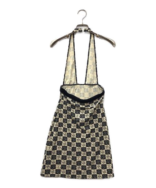 CHANEL（シャネル）CHANEL (シャネル) カメリアプリントホルターネックワンピース ベージュ×ブラック サイズ:36の古着・服飾アイテム