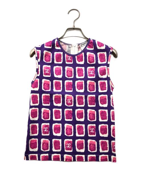 CHANEL（シャネル）CHANEL (シャネル) ココマークノースリーブブラウス パープル サイズ:34の古着・服飾アイテム
