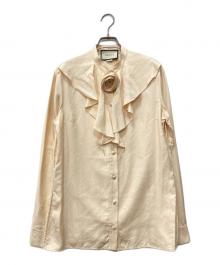 GUCCI（グッチ）の古着「フリルプリーツシャツ」｜ベージュ