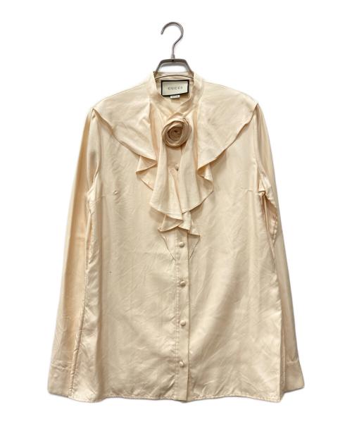 GUCCI（グッチ）GUCCI (グッチ) フリルプリーツシャツ ベージュ サイズ:44の古着・服飾アイテム