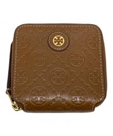 TORY BURCH（トリーバーチ）の古着「Ｔモノグラム ラウンドジップコンパクトウォレット」｜ブラウン