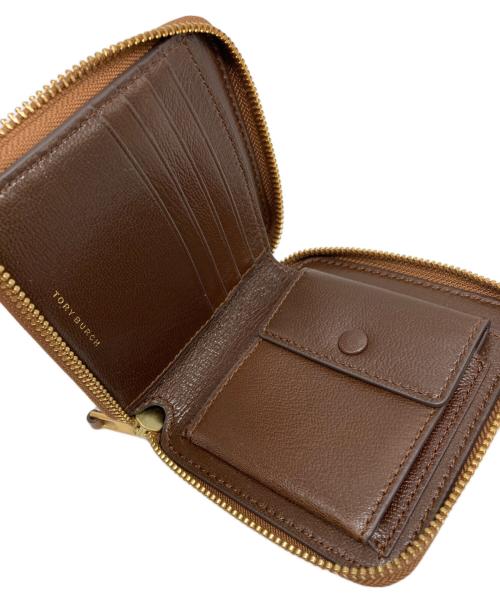 TORY BURCH（トリーバーチ）TORY BURCH (トリーバーチ) Ｔモノグラム ラウンドジップコンパクトウォレット ブラウン サイズ:下記参照の古着・服飾アイテム
