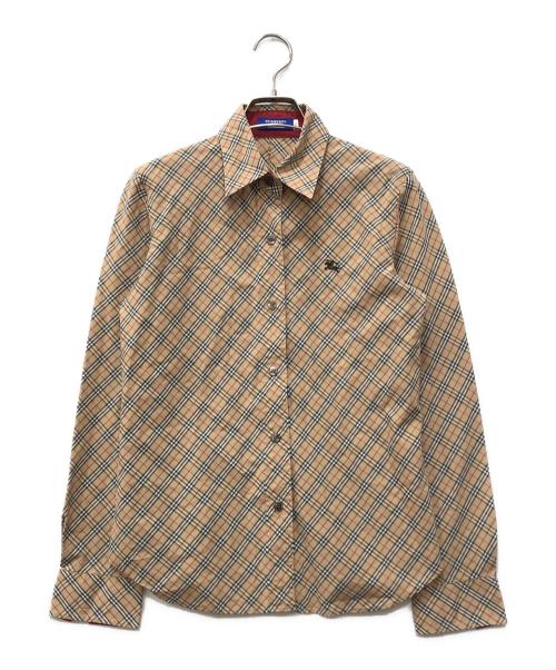 BURBERRY BLUE LABEL（バーバリー ブルー レーベル）BURBERRY BLUE LABEL (バーバリー ブルー レーベル) ホースロゴチェックシャツ ベージュ サイズ:38の古着・服飾アイテム