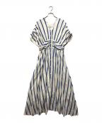 ne quittez pasヌキテパ）の古着「Cotton Voile Stripe Waist Gather Dress」｜ベージュ×ブルー
