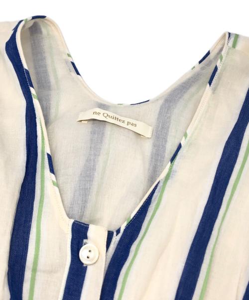 ne quittez pas（ヌキテパ）ne quittez pas (ヌキテパ) Cotton Voile Stripe Waist Gather Dress ベージュ×ブルー サイズ:Mの古着・服飾アイテム