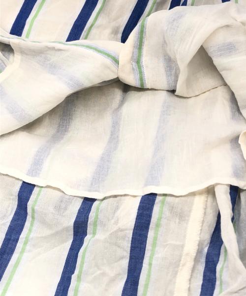ne quittez pas（ヌキテパ）ne quittez pas (ヌキテパ) Cotton Voile Stripe Waist Gather Dress ベージュ×ブルー サイズ:Mの古着・服飾アイテム