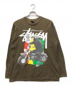 stussyステューシー）の古着「Jah Bike ラスタカラーロングスリーブカットソー」｜カーキ
