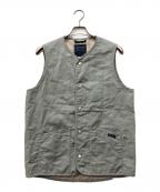 LAVENHAMラベンハム）の古着「Linen Cotton Unwadded Thornham ノーカラーベスト」｜グリーン