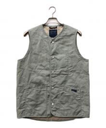 LAVENHAM（ラベンハム）の古着「Linen Cotton Unwadded Thornham ノーカラーベスト」｜グリーン