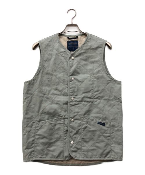 LAVENHAM（ラベンハム）LAVENHAM (ラベンハム) Linen Cotton Unwadded Thornham ノーカラーベスト グリーン サイズ:Lの古着・服飾アイテム