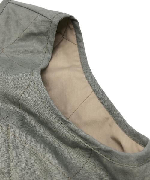 LAVENHAM（ラベンハム）LAVENHAM (ラベンハム) Linen Cotton Unwadded Thornham ノーカラーベスト グリーン サイズ:Lの古着・服飾アイテム