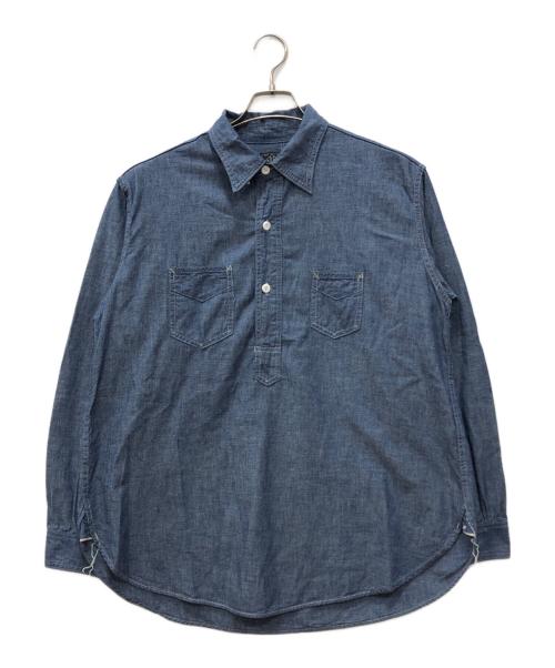 POST O'ALLS（ポストオーバーオールズ）POST O'ALLS (ポストオーバーオールズ) シャンブレープルオーバーシャツ ブルー サイズ:Mの古着・服飾アイテム