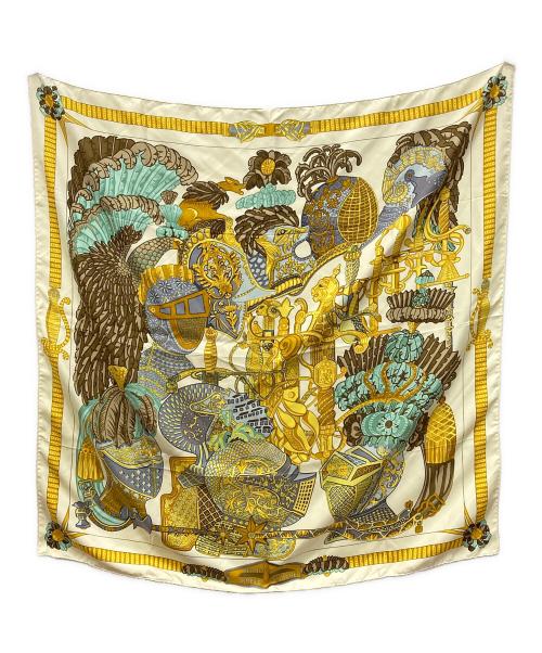 HERMES（エルメス）HERMES (エルメス) カレ90 シルクスカーフ ”羽飾りの兜” ベージュ×イエロー サイズ:下記参照の古着・服飾アイテム