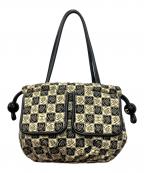 CHANELシャネル）の古着「ココボール カメリアチェックトートバッグ」｜アイボリー×ブラック