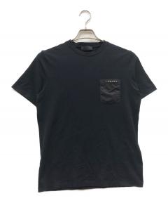 中古・古着通販】PRADA (プラダ) ロゴ刺繍Tシャツ ブラック サイズ:S